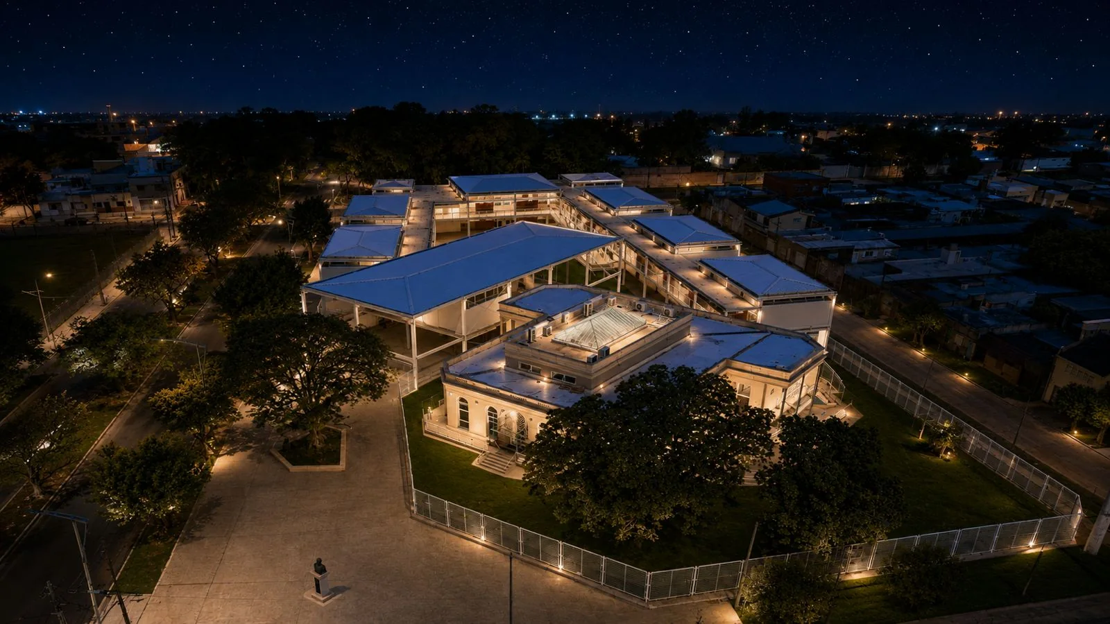 Escuela Técnica N.º 392 — Vista aérea nocturna